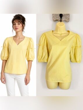 Vintage 1960s Partners Please Malco Modes Yellow Puff Sleeve Blouse S USA
